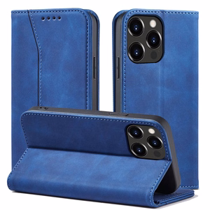 Magneetti Fancy Case Kotelo iPhone 13 Pro pussi kortti lompakko kortti jalusta sininen