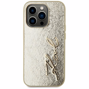 Karl Lagerfeld Wrinkled Metal Signature Suojakuori iPhone 15 Pro Max:lle - kultainen