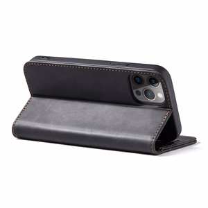 Magneetti Fancy Kotelo Kotelo iPhone 12 Pro Max pussi lompakko kortinhaltija Musta
