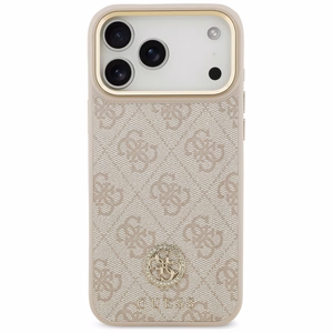 Guess 4G Strass Logo & Big Strap Metal Buttons MagSafe -suojakuori iPhone 17 Pro Max - pinkki