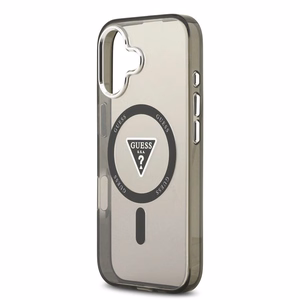 Guess Suojakuori Magsafe IML Gradient Triangle Logo -painatuksella ja hopeisilla metallisilla kameranäppäimillä iPhone 17:lle musta