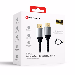 Forcell DisplayPort 2.1 -kaapeli, 16K/60 Hz, 8K/120 Hz, 4K/240 Hz, HDR, Ethernet, G-SYNC/FreeSync, 80 Gbit/s, 2 m – musta