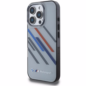 BMW Motosport IML Random Stripes Suojakuori iPhone 16 Pro Max:lle - harmaa