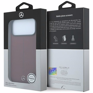 Mercedes Semi Wrap Iconic Line MagSafe nahkainen suojakuori malleille iPhone 18 Pro Max / 17 Pro Max, viininpunainen