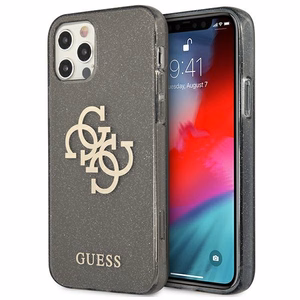 Guess GUHCP12LPCUGL4GBK iPhone 12 Pro Max 6.7" musta/musta kova kotelo Glitter 4G iso logo