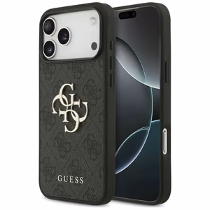Guess PU 4G Metal Logo -kuori Apple iPhone 18 Pro Max -puhelimelle, harmaa