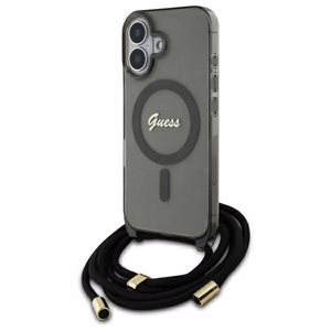 Guess Crossbody Cord Script MagSafe Suojakuori iPhone 16:lle - musta