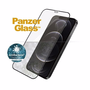 PanzerGlass E2E Super+ Microfracture antibakteerinen karkaistu suojalasi iPhone 12 / 12 Pro - mustalla kehyksellä