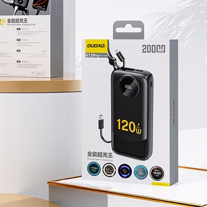Dudao K13Pro 20000mAh Powerbank sisäänrakennetulla kaapelilla - musta
