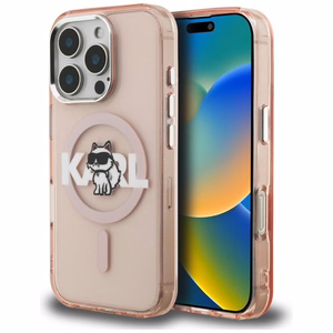 Karl Lagerfeld IML Choupette Sketch Logo MagSafe Suojakuori iPhone 16 Pro Max - vaaleanpunainen