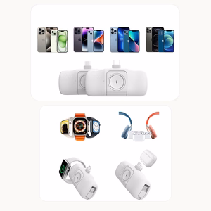 Wozinsky WF16-YLS 5000mAh 15W Lightning Mini Power Bank, jossa on sisäänrakennettu USB-C-kaapeli ja Apple Watch -laturi - Valkoinen
