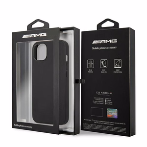 Mercedes AMG -nahkainen kuumapainettu suojakuori iPhone 13 / 14 / 15 -malleille, musta