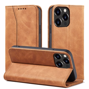 Magneetti Fancy Case Kotelo iPhone 13 Pro Max pussi kortti lompakko kortin haltija Brown