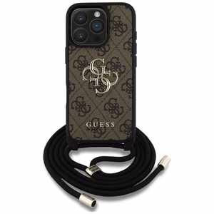 Guess 4G Big Logo Cord Strap Crossbody suojakuori iPhone 16 Pro:lle - ruskea