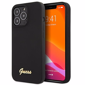 Guess GUHMP13XLSLMGBK iPhone 13 Pro Max 6.7" musta/musta kovakotelo Silikoni Script Kultainen logo MagSafe