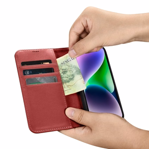 iCarer Lompakko Kotelo 2in1 Cover iPhone 14 Plus Anti-RFID Nahka Flip Cover Punainen (WMI14220727-RD)