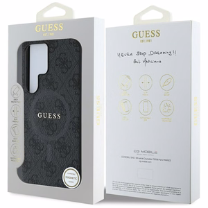GUESS Nahkainen 4G Colored Ring Classic Logo MagSafe Suojakuori Samsung Galaxy S25 Ultra Musta