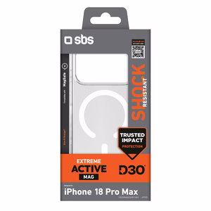 SBS D3O Active -suojakuori iPhone 18 Pro Max / 17 Pro Max -malleille, MagSafe-yhteensopiva, läpinäkyvä