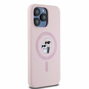 Karl Lagerfeld Silikoninen Karl & Choupette Ring MagSafe Suojakuori iPhone 15 Pro Maxille - vaaleanpunainen