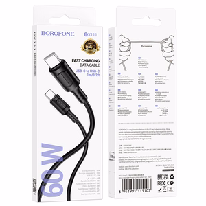 Borofone Kaapeli BX111 Feliz - Type C - Type C - 60W 3A 1 metri musta