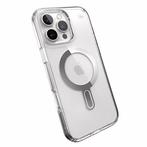 Speck Presidio Perfect-Clear -suojakuori MagSafe- ja ClickLock-tuella iPhone 16 Pro Max:lle, Clear/Chrome