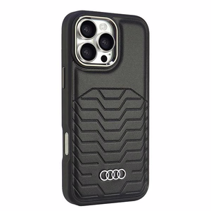 Audi Synteettinen Nahka MagSafe iPhone 16 Pro Max 6.9" Musta/Musta Kova Suojakuori AU-TPUPCMIP16PM-GT/D3-BK