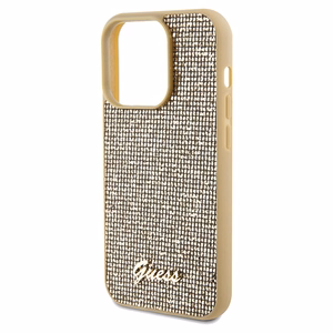 Guess Disco Metal Script -suojakuori iPhone 14 Prolle - kultainen