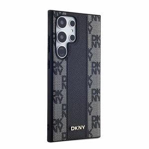 DKNY Nahkainen Checkered Mono Pattern MagSafe Suojakuori Samsung Galaxy S24 Ultra:lle - Musta