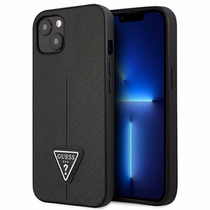 Guess GUHCP13SPSATLK iPhone 13 mini 5,4 "musta / musta kovakotelo SaffianoTriangle Logo