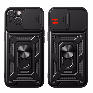 Hybrid Armor Camshield Suojakuori jalustalla ja kamerasuojalla iPhone 15 Plus:lle - vaaleanpunainen
