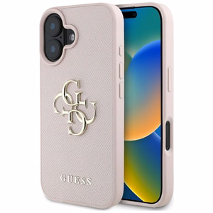 Guess Grained Big 4G Logo Small Classic Logo suojakuori iPhone 16:lle - vaaleanpunainen