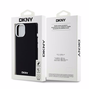 DKNY Liquid Silikoninen Small Metal Logo MagSafe Suojakuori iPhone 15 Plus / 14 Plus:lle - musta