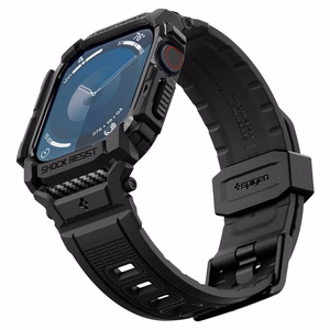 Spigen Rugged Armor Suojakuori Apple Watch 10 46mm -kellolle - musta