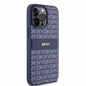 DKNY Nahkainen Mono Raita ja Metallinen Logo Suojakuori iPhone 15 Pro Max:lle - sininen