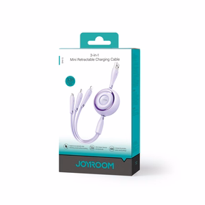 Joyroom Colorful Series S-A40 sisäänvedettävä kaapeli 3in1 USB-A - USB-C / Lightning / Micro USB 1m - violetti