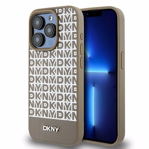DKNY Nahkainen Painettu Kuvio Metallinen Logo MagSafe Suojakuori iPhone 15 Pro:lle - ruskea
