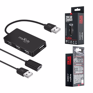 Maxlife kotitoimiston USB 2.0 -hubi USB - 4x USB 0,15 m musta + kaapeli 1,5 m