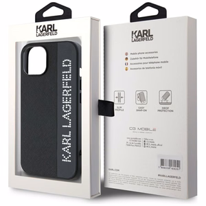 Karl Lagerfeld Saffiano Rhinestones & Charm Suojakuori iPhone 15 / 14 / 13:lle - musta