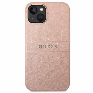Guess GUHCP14MPSASBPI Saffiano with Metal Logo suojakuori laitteelle iPhone 14 Plus, vaaleanpunainen