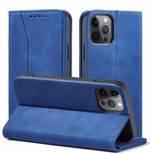 Magneetti Fancy Case Kotelo iPhone 12 Pro Max pussi kortti lompakko kortti jalusta sininen