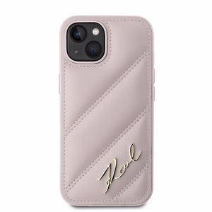 Karl Lagerfeld Diagonal Quilted Script Suojakuori iPhone 15 Plus / 14 Plus:lle - vaaleanpunainen