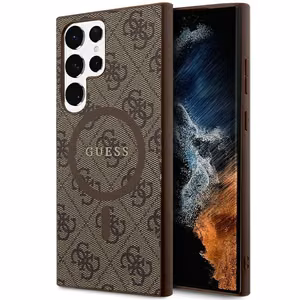 Guess 4G Collection Nahkainen Metal Logo MagSafe Suojakuori Samsung Galaxy S24 Ultralle - ruskea