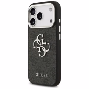 GUESS suojakuori iPhone 17 GUHCP17SP4G4SMCK (4G PU-nahkakuori isolla 4G- ja Classic-logolla sekä hopeisella metallikameran kehyksellä) musta