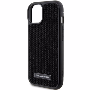 Karl Lagerfeld Rhinestone Logo Metal Plate suojakuori iPhone 15:lle - musta