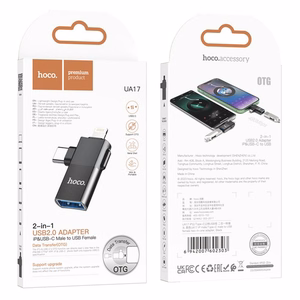 Hoco UA17 OTG-adapteri 2in1 USB C / Lightning - USB A musta