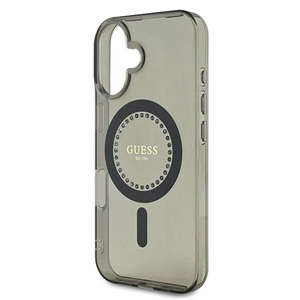 Guess IML Rhinestones MagSafe Suojakuori iPhone 16:lle - musta