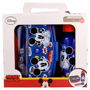 Mickey Mouse eväsrasiasetti 400 ml:n juomapullolla ja ruokailuvälineillä