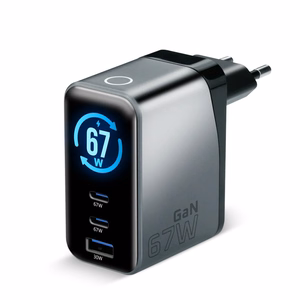 everActive GaN 67W – 67 W GaN-verkkolaturi, 1× USB-A ja 2× USB-C, Quick Charge 4+, musta