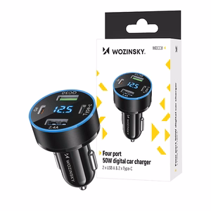 Wozinsky WDCCB auton Laturi näytöllä 50W 2xUSB-C / 2xUSB-A - musta