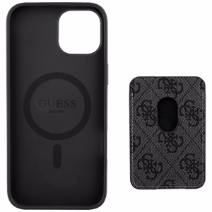 Guess 4G Stripes suojakuori MagSafe-lompakolla iPhone 15:lle - musta